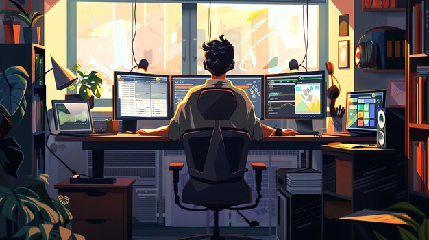 un hombre se sienta en una computadora con las palabras "no" en la pantalla