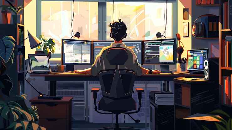 Foto un hombre se sienta en una computadora con las palabras "no" en la pantalla