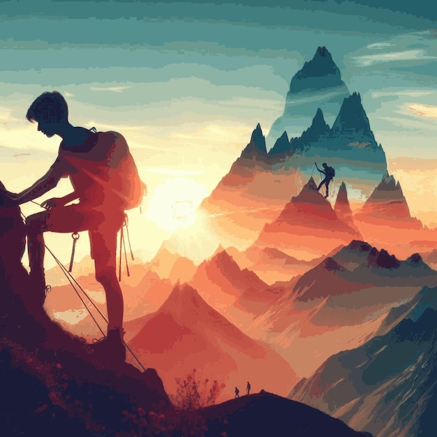 un hombre se sienta en una montaña con montañas en el fondo