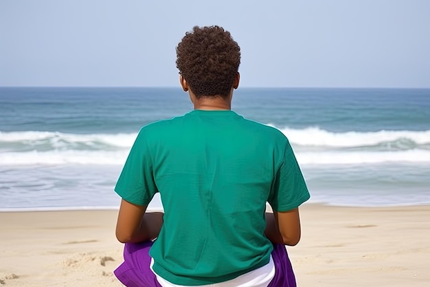 Un hombre se sienta en una playa mirando el océano goa india