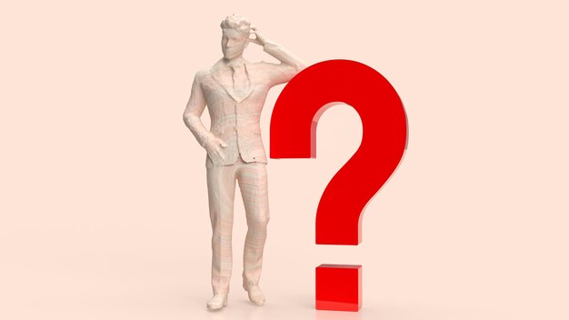 El hombre y el signo de interrogación rojo representación 3d