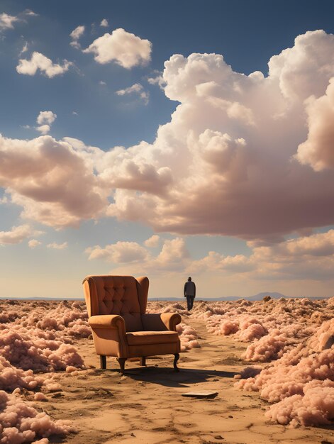 un hombre con una silla y cielo