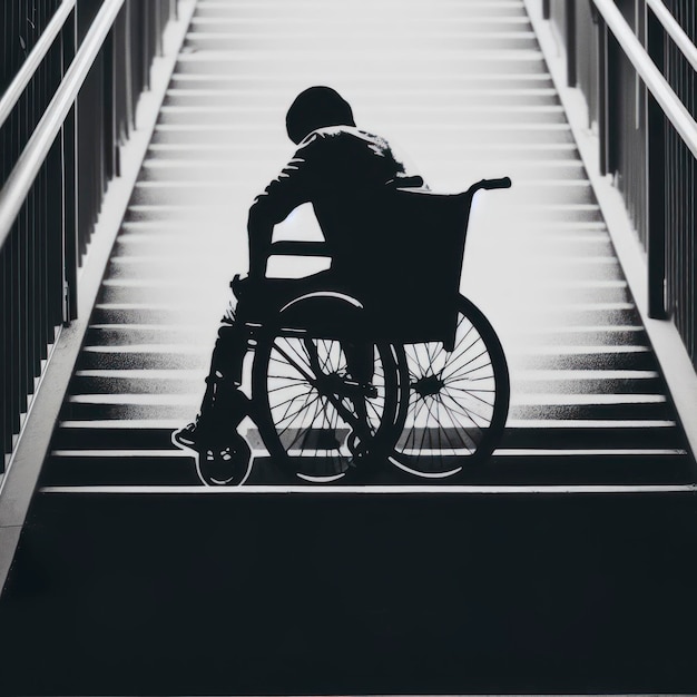 hombre en silla de ruedas frente a las escaleras ai generativo