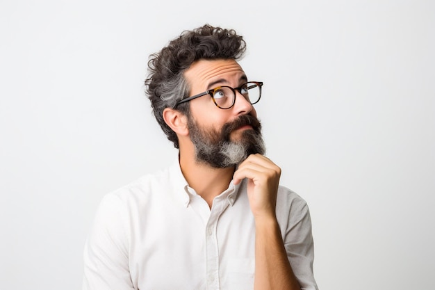 Hombre sintiendo anticipación aislado blanco Ai