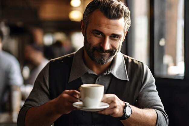 Hombre sirviendo una taza de café