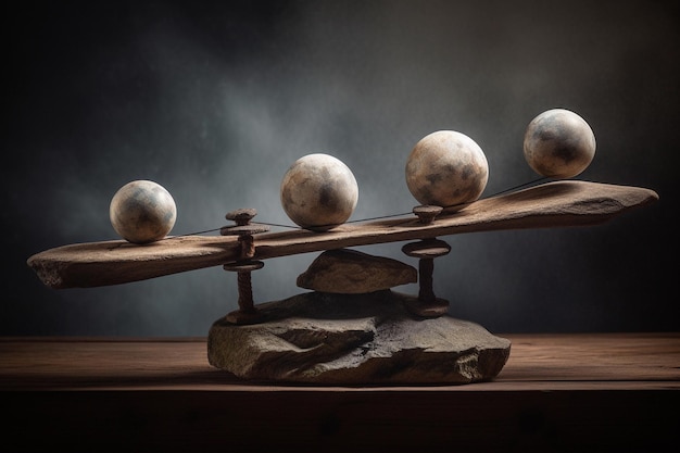 Un hombre se para sobre una pila de rocas con el equilibrio.