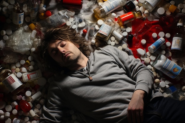 Foto hombre con sobredosis de medicamento