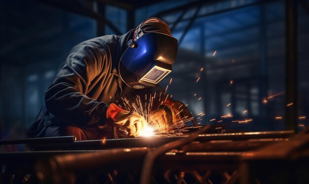 Un hombre soldador trabajando en una pieza de metal.
