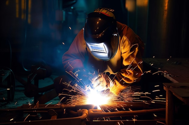 Un hombre soldador trabajando en una pieza de metal.