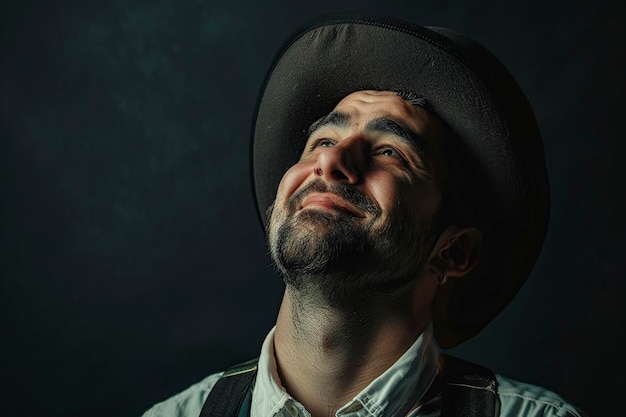 Hombre con sombrero alto y ojos azules