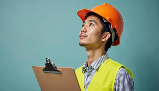 un hombre con un sombrero amarillo está mirando una computadora portátil