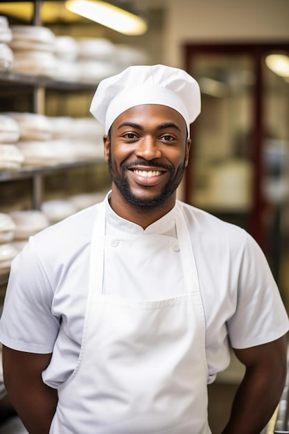 un hombre con un sombrero de chef blanco está de pie frente a un mostrador lleno de comida