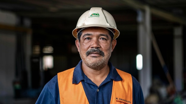 un hombre con un sombrero de construcción que dice la palabra cita en él