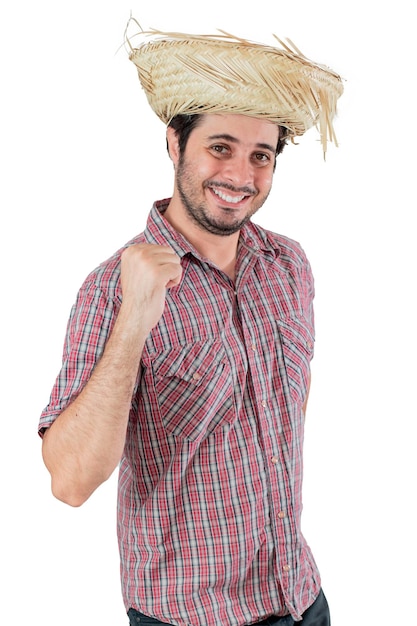 Un hombre con un sombrero de paja en la cabeza.