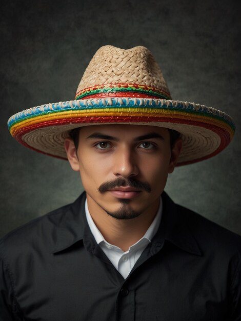 Foto un hombre con un sombrero y un sombrerito con una franja arco iris