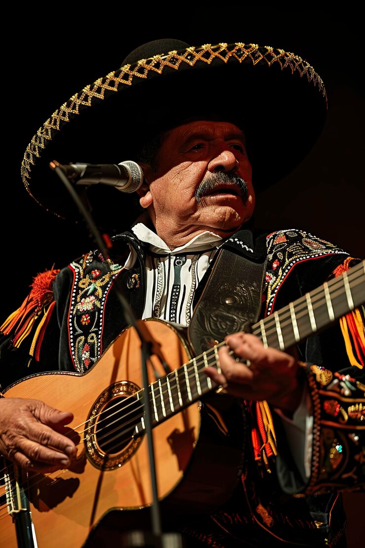 Foto hombre con sombrero tocando la guitarra