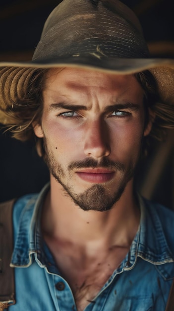 Un hombre con un sombrero de vaquero mirando a la cámara