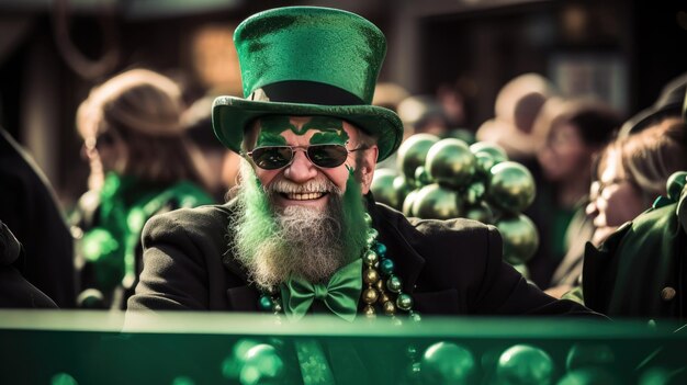 un hombre con un sombrero verde y gafas de sol está sonriendo.