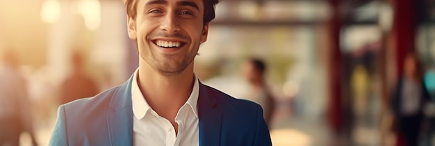 un hombre sonríe con una sonrisa en la cara.