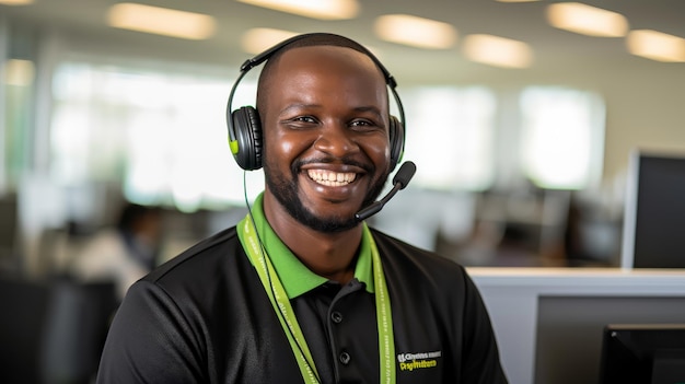 Hombre sonriendo con auriculares