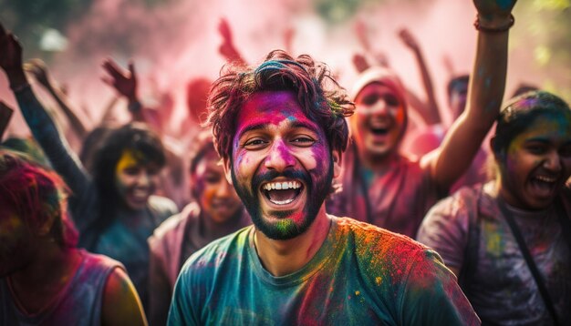 Foto un hombre está sonriendo con color en su cara