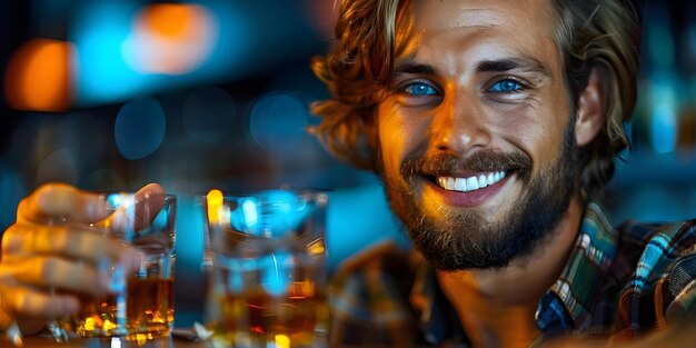 Foto un hombre sonriendo y declinando el alcohol indicando dejar de beber whisky concepto 1 positividad sobriedad 2 salud bienestar 3 rechazar el alcohol 4 sobriedad conciencia 5