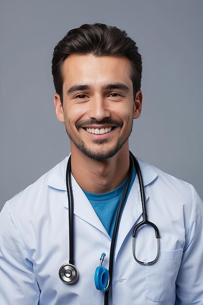 Un hombre sonriendo con un estetoscopio en el pecho