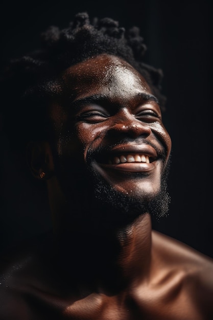 Un hombre sonriendo con un fondo negro.