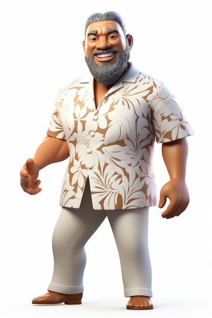 Hombre sonriente con una camisa hawaiana