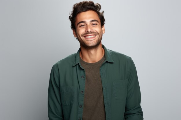 Foto hombre sonriente con camisa verde posa para la foto