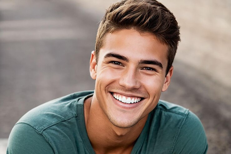 un hombre sonriente con una camisa verde que dice "sonríe"