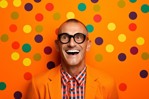 Hombre sonriente concepto de fondo puntos retrato guapo fresco estilo hipster de moda diversión felicidad retro alegría loca polka