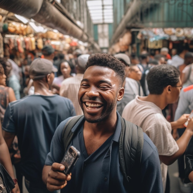 Hombre sonriente en el mercado