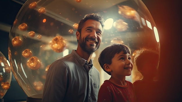 Hombre sonriente y niña posan para la cámara para el Día del Padre