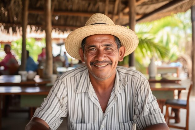 Hombre sonriente con un sombrero de paja