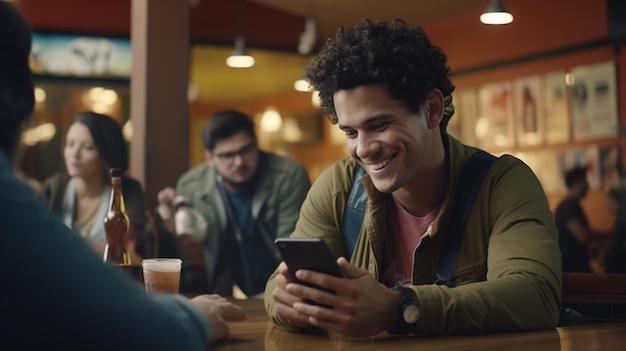 un hombre sonriente con su gadget