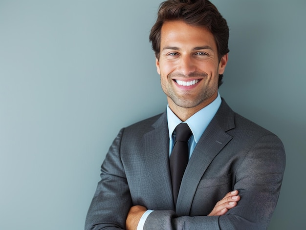 Hombre sonriente con traje y corbata