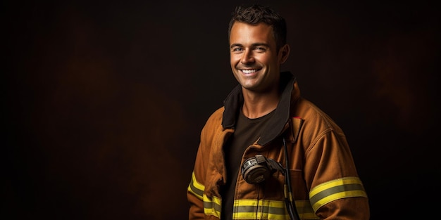 Foto hombre sonriente con uniforme de bombero