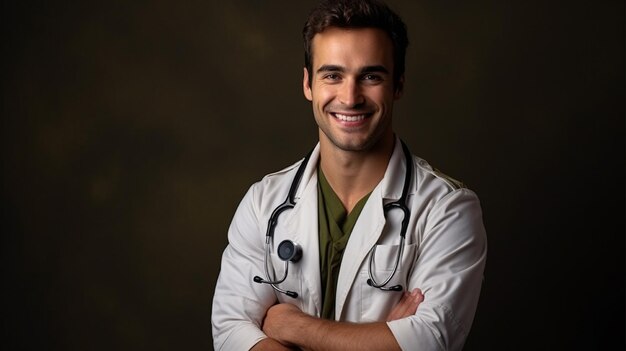 hombre sonriente con uniforme médico