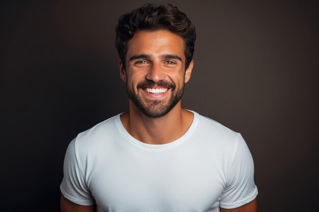 Hombre con sonrisa blanca como la nieve con hermosos dientes rectos rodaje de estudio