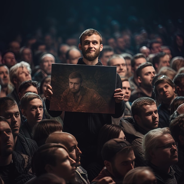 un hombre sosteniendo una foto de un hombre manteniendo una imagen de un hombre