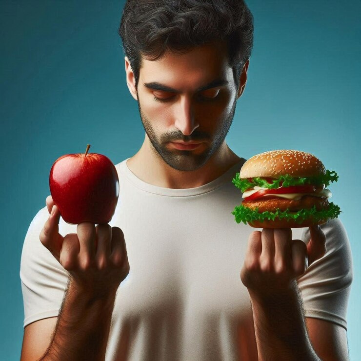 un hombre sosteniendo una manzana y una manzana con un hombre sosteniendo una manzana