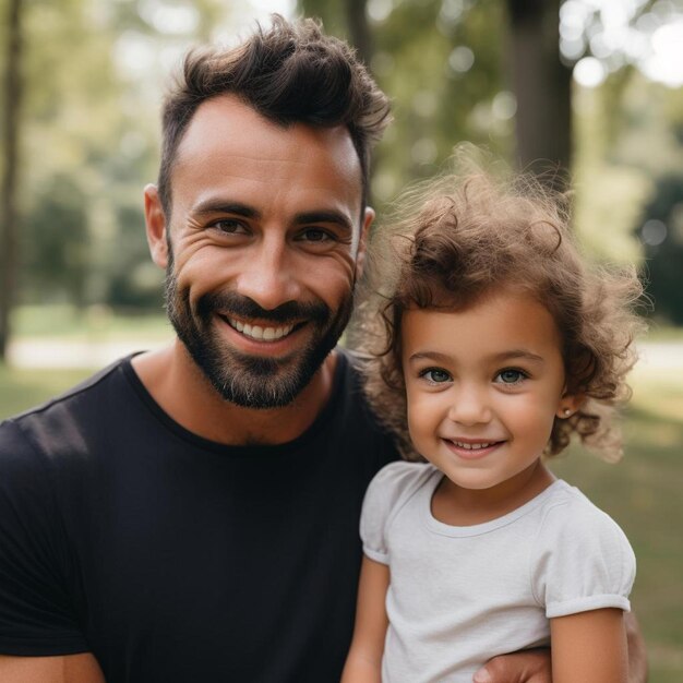 Foto un hombre sosteniendo a una niña en un parque