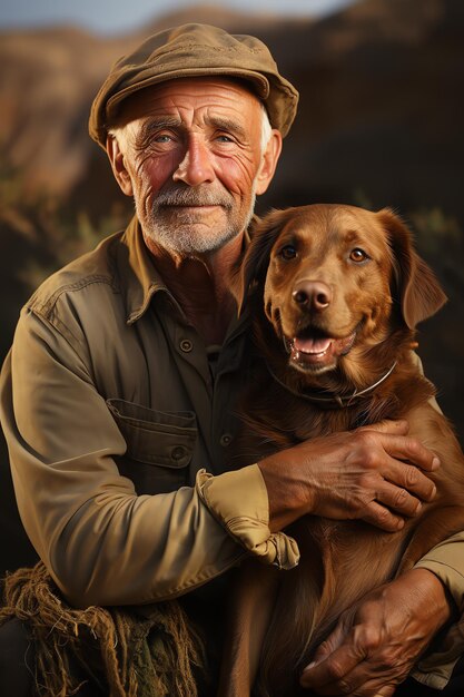 un hombre sosteniendo un perro