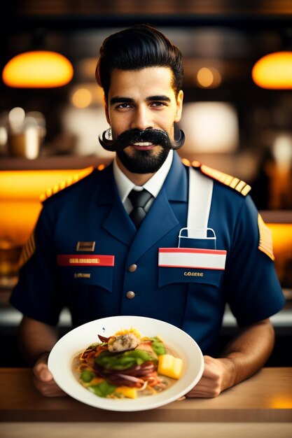 Un hombre sosteniendo una pizza y la comida de cocina del chef