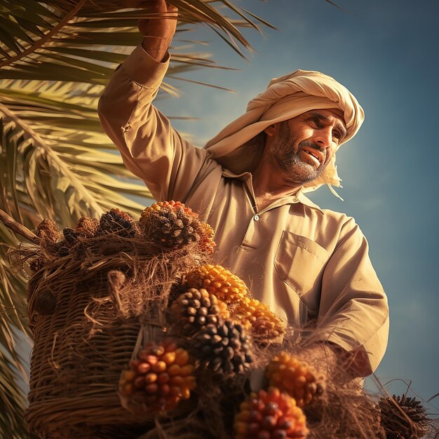 un hombre sostiene una canasta de frutas que dice granada