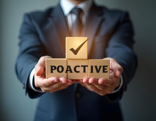 un hombre sostiene un cubo que dice prodactive