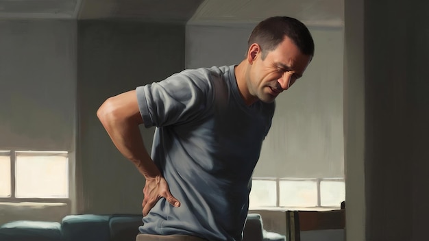 El hombre se sostiene la espalda debido al dolor