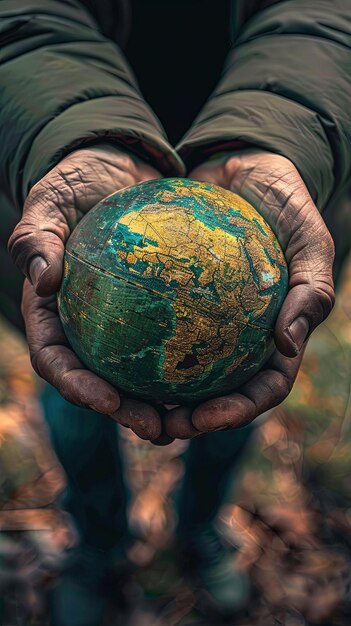 Foto un hombre sostiene un globo en sus manos geopolítica