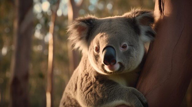 Un hombre sostiene un koala en sus brazos.